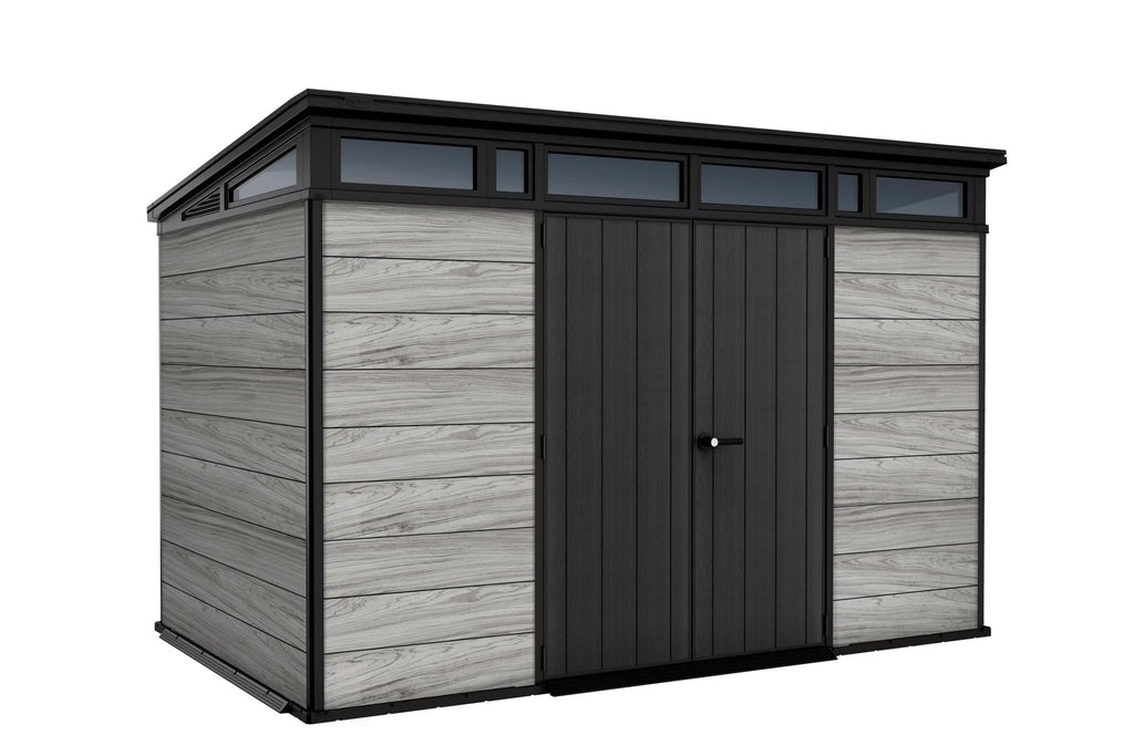 2026 NewKeter Signature 11x7 ft. Durable Resin Outdoor Storage Shed With Heavy Duty Floor and Locking Door, Walnut