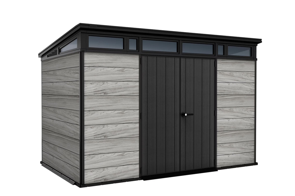 2026 NewKeter Signature 11x7 ft. Durable Resin Outdoor Storage Shed With Heavy Duty Floor and Locking Door, Walnut