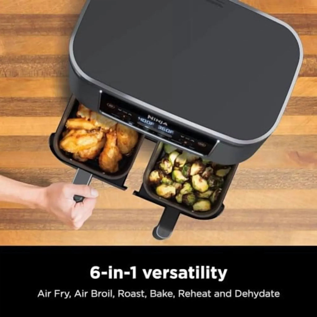 2026 NewNinja DZ201 Foodi 8 Quart 6-in-1 DualZone 2-Basket Air Fryer with 2 Independent Frying Baskets, Match Cook & Smart Finish to Roast, Broil, Dehydrate & More for Quick, Easy Meals, Grey