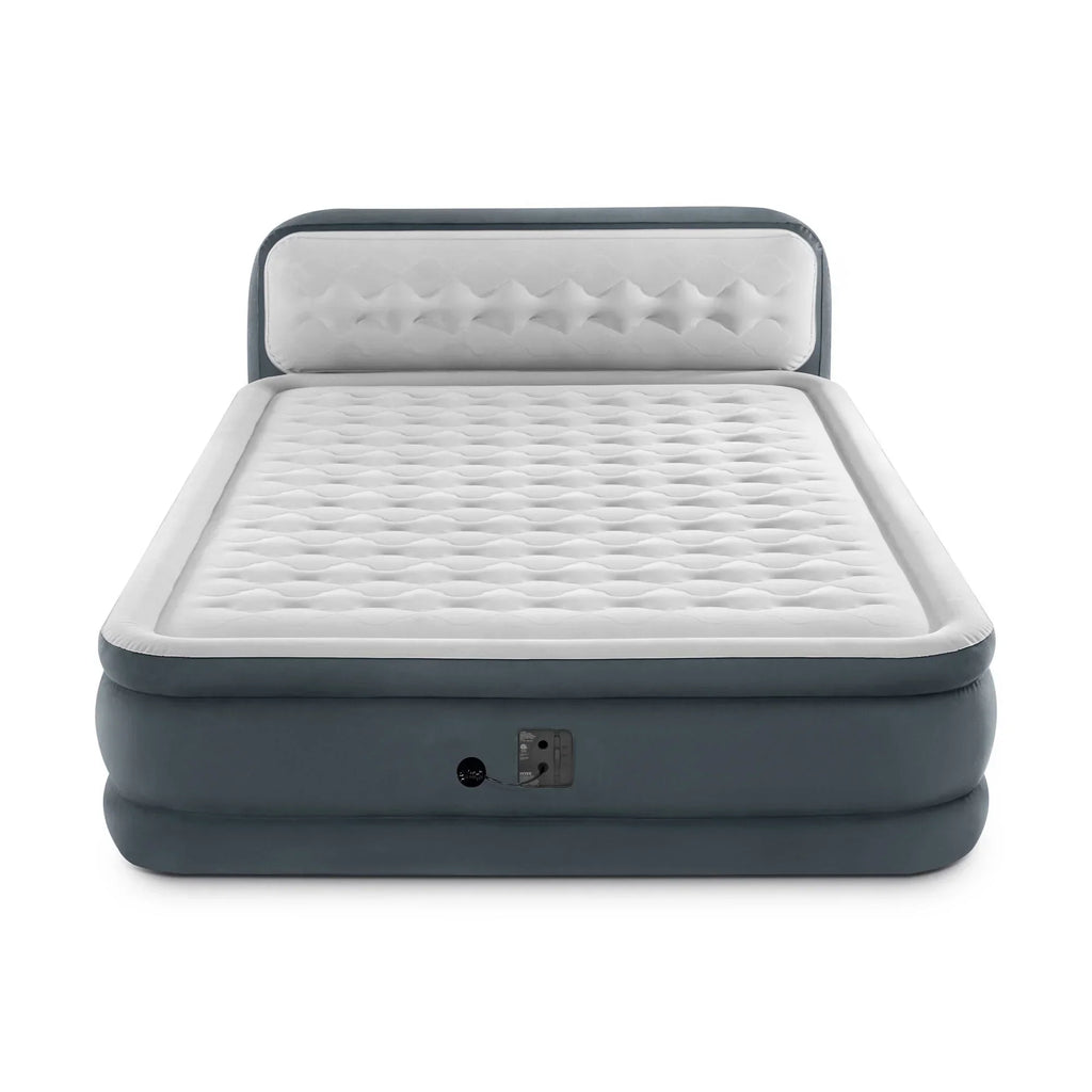 2026 NewOpen Box Intex Dura-Beam Deluxe Plush Headboard Queen Mattress Built-In Pump