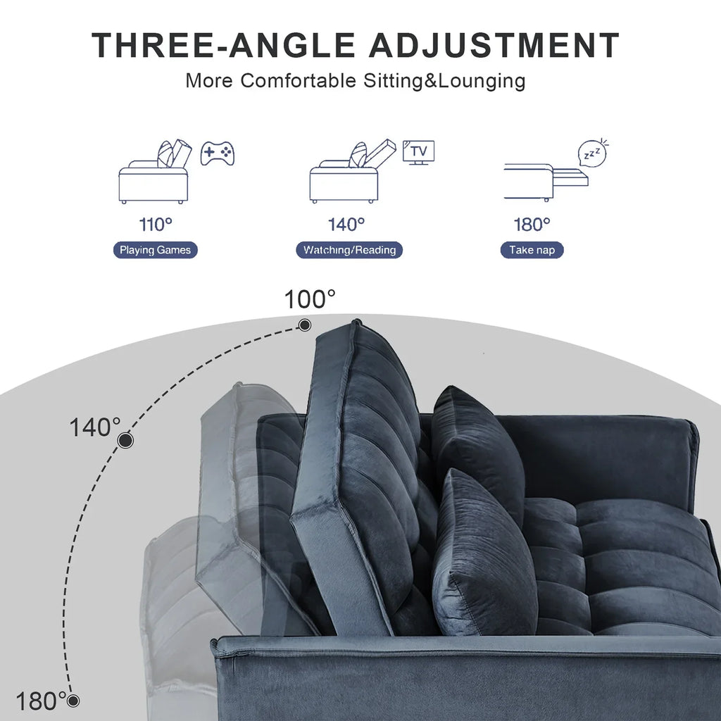 2026 New3 in 1 Convertible Sleeper Sofa Bed, Futon Couches for Living Room with Side Pocket | Adjustable Backrest| Velvet Fabric | Pull Out Couch | Love-seat sofa| Sectional Sofa Bed| 2-seat sofa bed