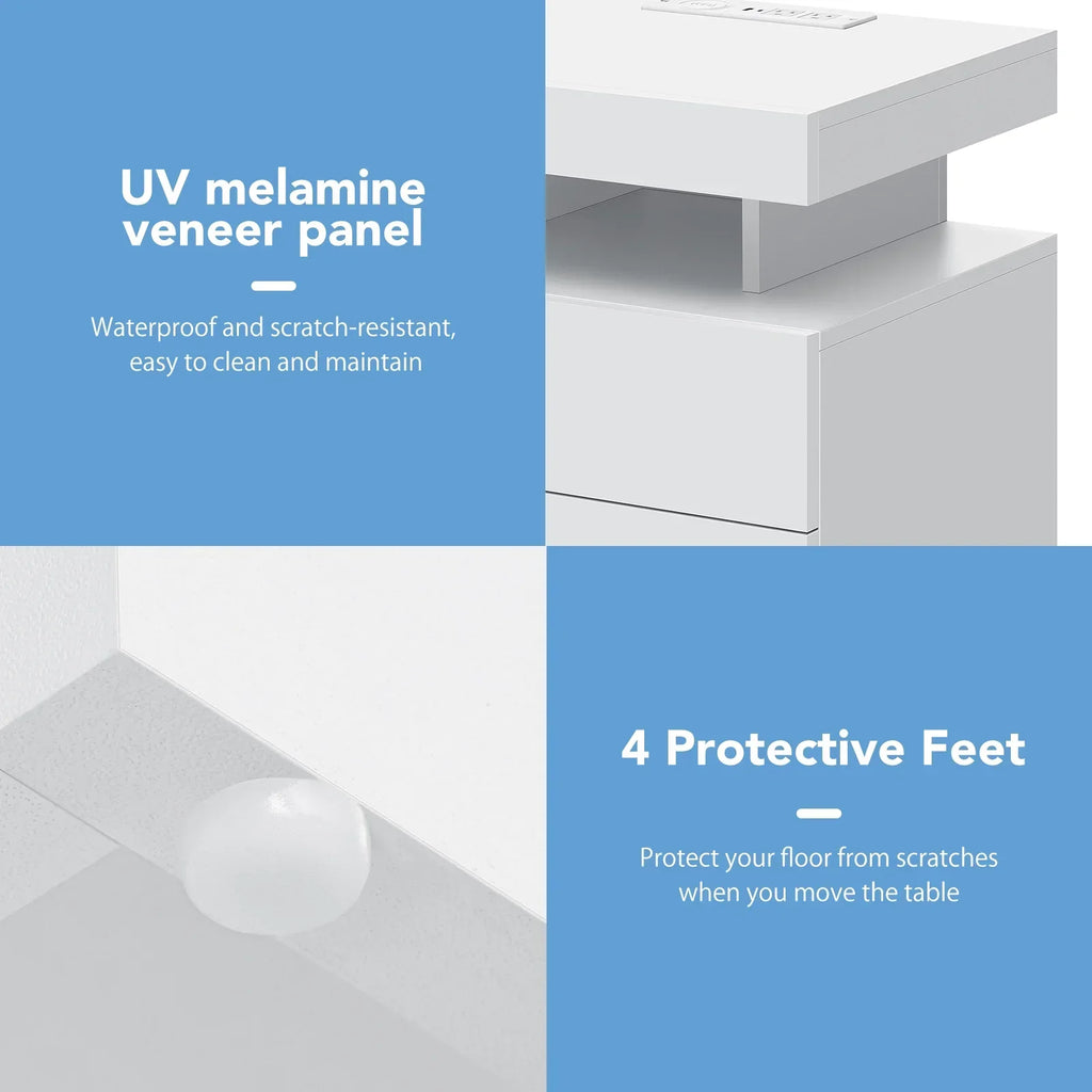 2026 NewHommpa LED Nightstand Wireless Charging Station USB Type C Outlets Bedside Table 3 Drawers Black Night Table Modern Smart Nightstand High Gloss End Side Table for Bedroom Furniture 26.8" Tall
