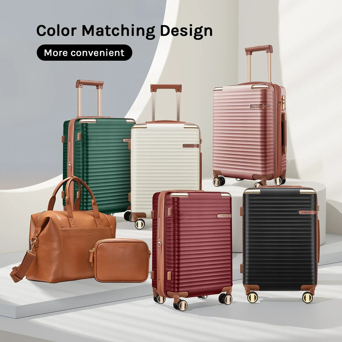 2026 NewJoyway 3-Piece Carry-On Luggage Set with Swivel TSA Lock and Leather Carry Bag