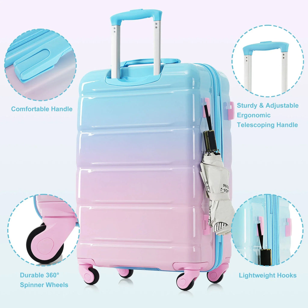 2026 NewPAPROOS 3-Piece Luggage Set (20''/24''/28''), Hardshell Lightweight Suitcase with USB Port and Side Hooks, Travel Luggage with TSA-Lock, Hardside Rolling Luggage for School, Travel, Pink