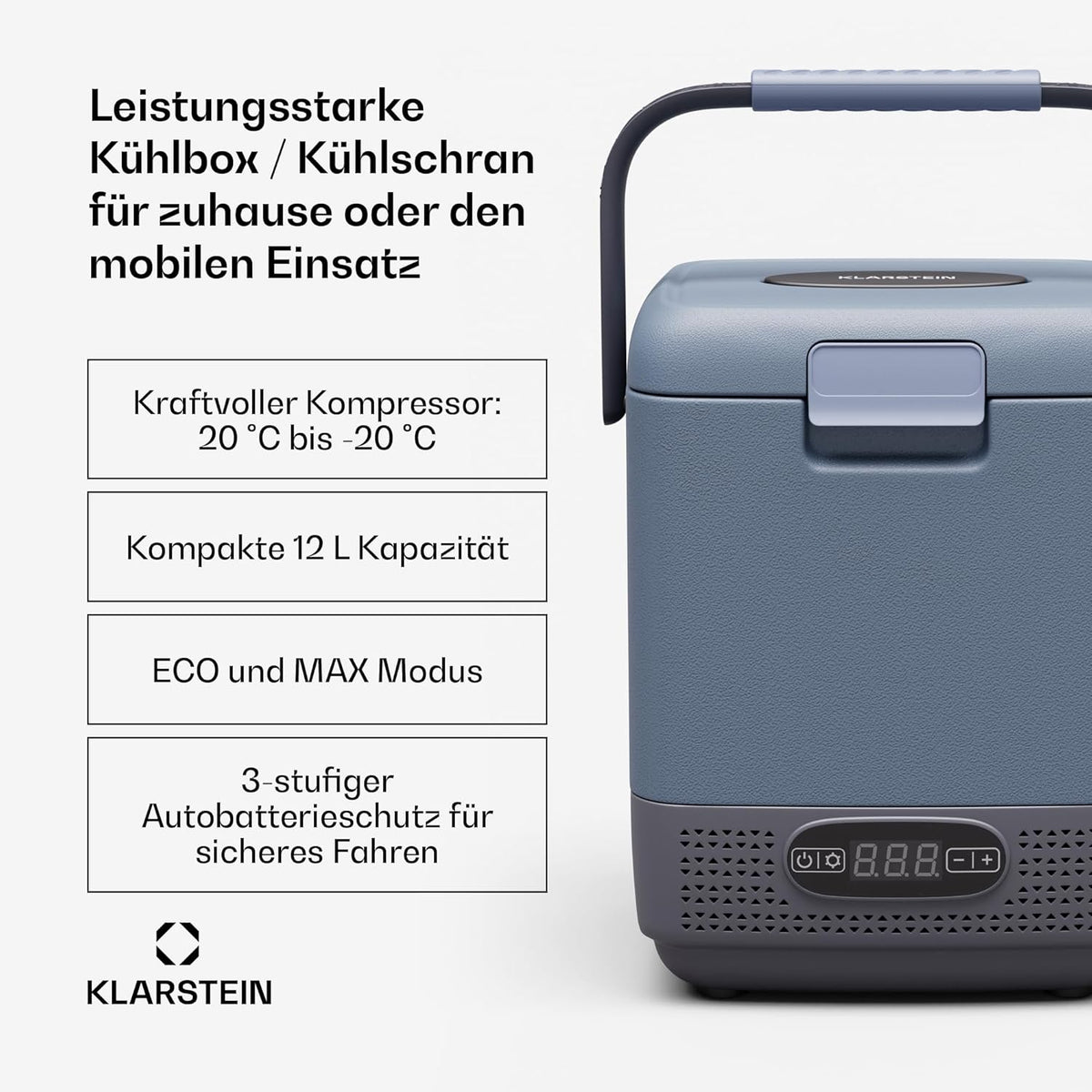 2026 Nevera portátil Klarstein SwiftFrost de 12 litros con compresor y compartimento congelador: nevera eléctrica portátil, pantalla LED, doble alimentación (12 V/230 V), de -20 °C a 20 °C, modos ECO y MAX, ideal para acampadas y coches.