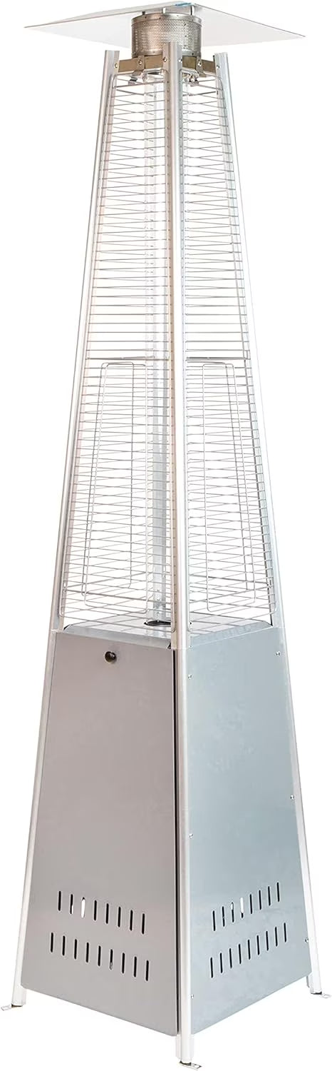 2026 NewSegmart 48,000 BTU Pyramid Patio Heater, Tall Standing Outdoor Propane Heater with Wheels & Tip-Over Safety Protection, Visible Flame Glass Tube for Backyard, Garden, Commercial Use - Gray