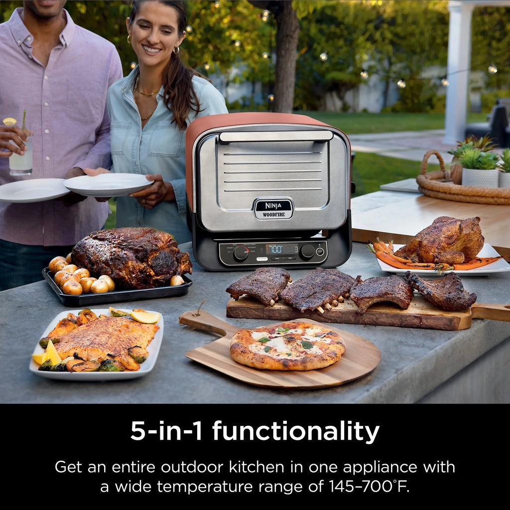 2026 NewNinja Woodfire Pizza Oven, 5-in-1 outdoor oven, 5 Pizza Settings, Ninja Woodfire Technology, up to 700" F heat, BBQ smoker, Electric