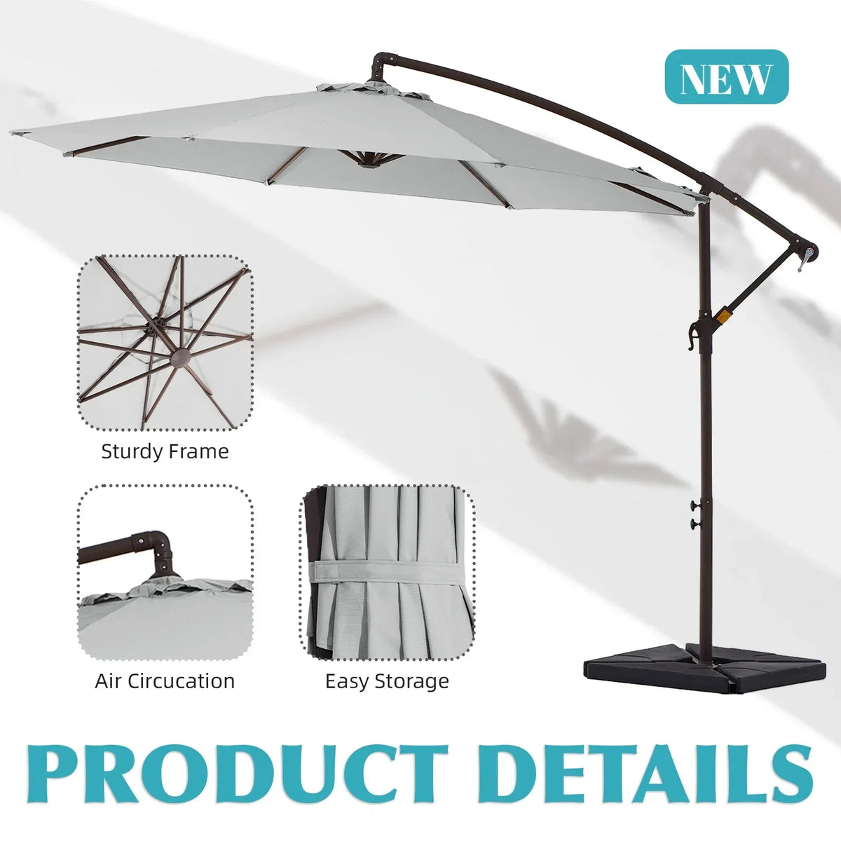 2026 NewJUSTLET 10ft Heavy Duty Patio Hanging Offset Cantilever Patio Umbrella W/ 4-Piece Base Included Included, Beige