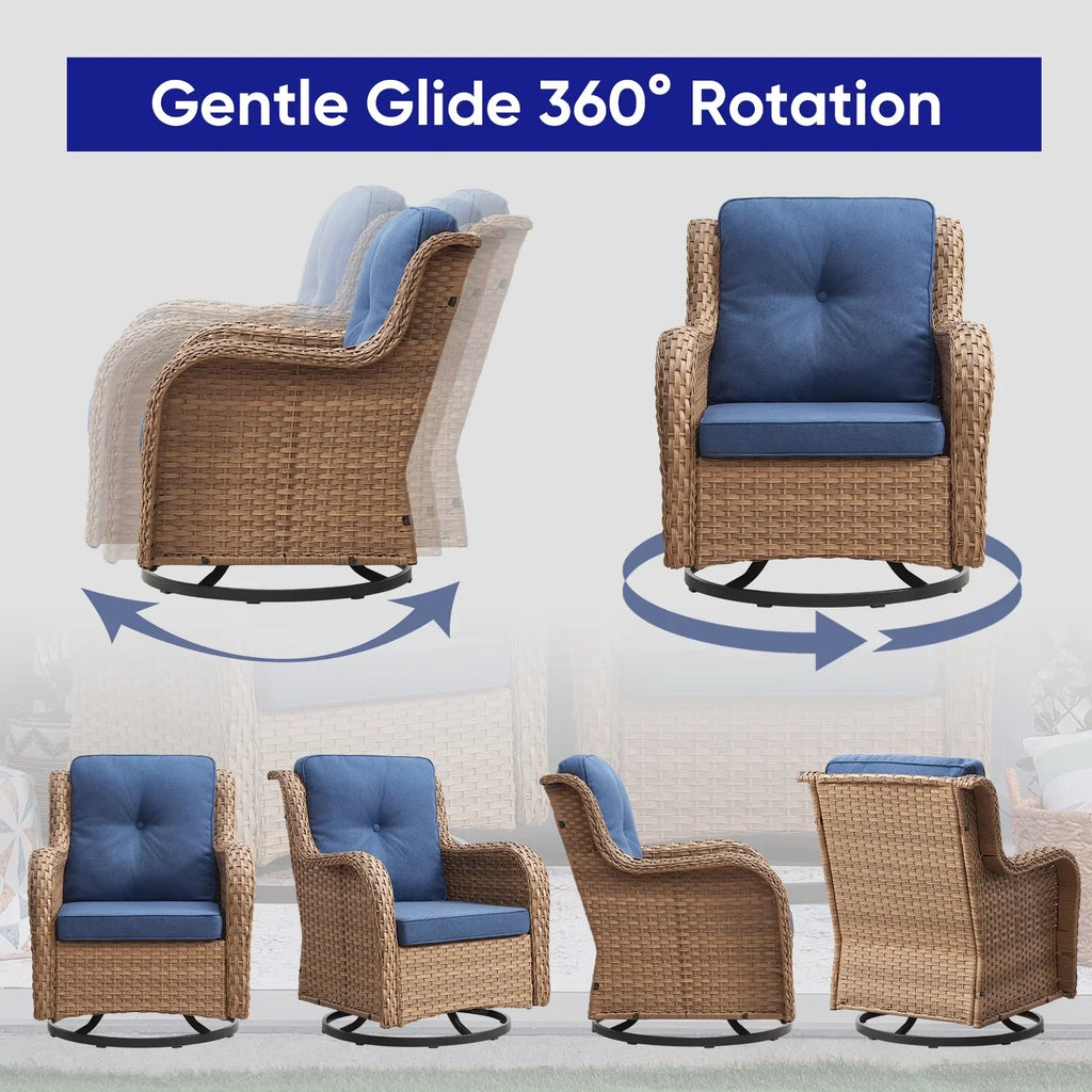 2026 NewPOCASSY 3 Piece Patio Set Outdoor Wicker Glider Rocking and Swivel Chairs with Cushions