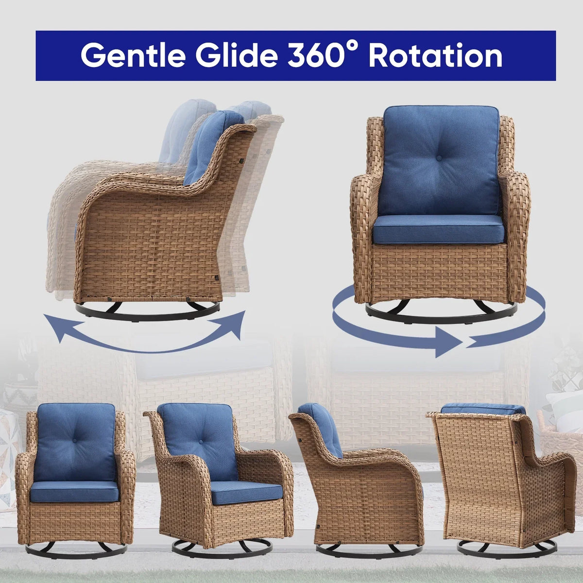 2026 NewPOCASSY 3 Piece Patio Set Outdoor Wicker Glider Rocking and Swivel Chairs with Cushions