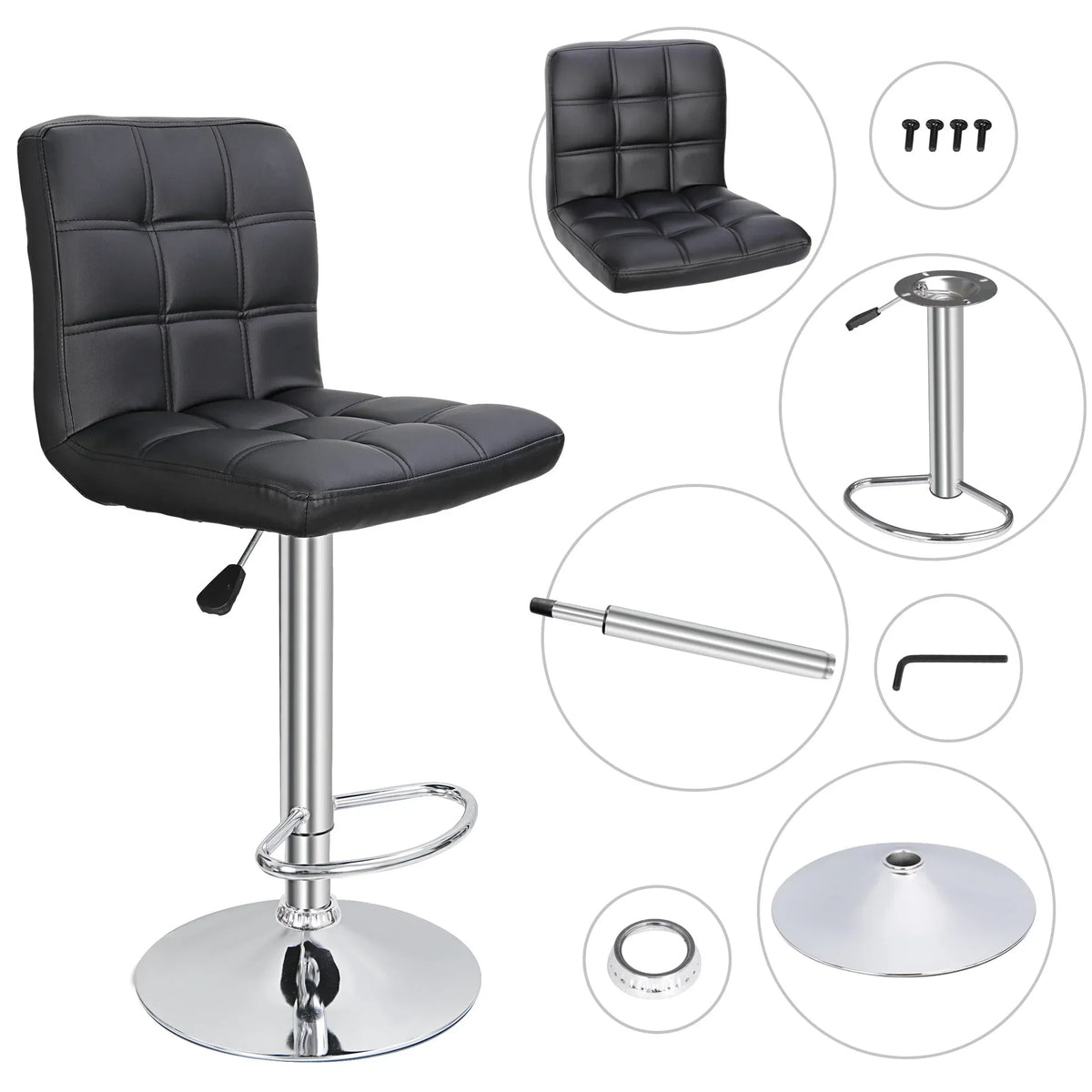 2026 NewZENY Set of 4 Bar Stool Soft Cushion Metal Frame 24-32" Swivel Chair, Black