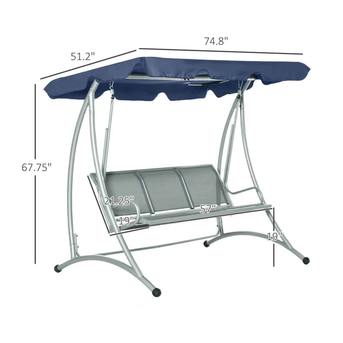 2026 NewOutsunny 3 Person Patio Swing Seats, Porch Swing with Stand & Adjustable Canopy, Heavy Duty Outdoor Swing Chair Bench for Adults, Black