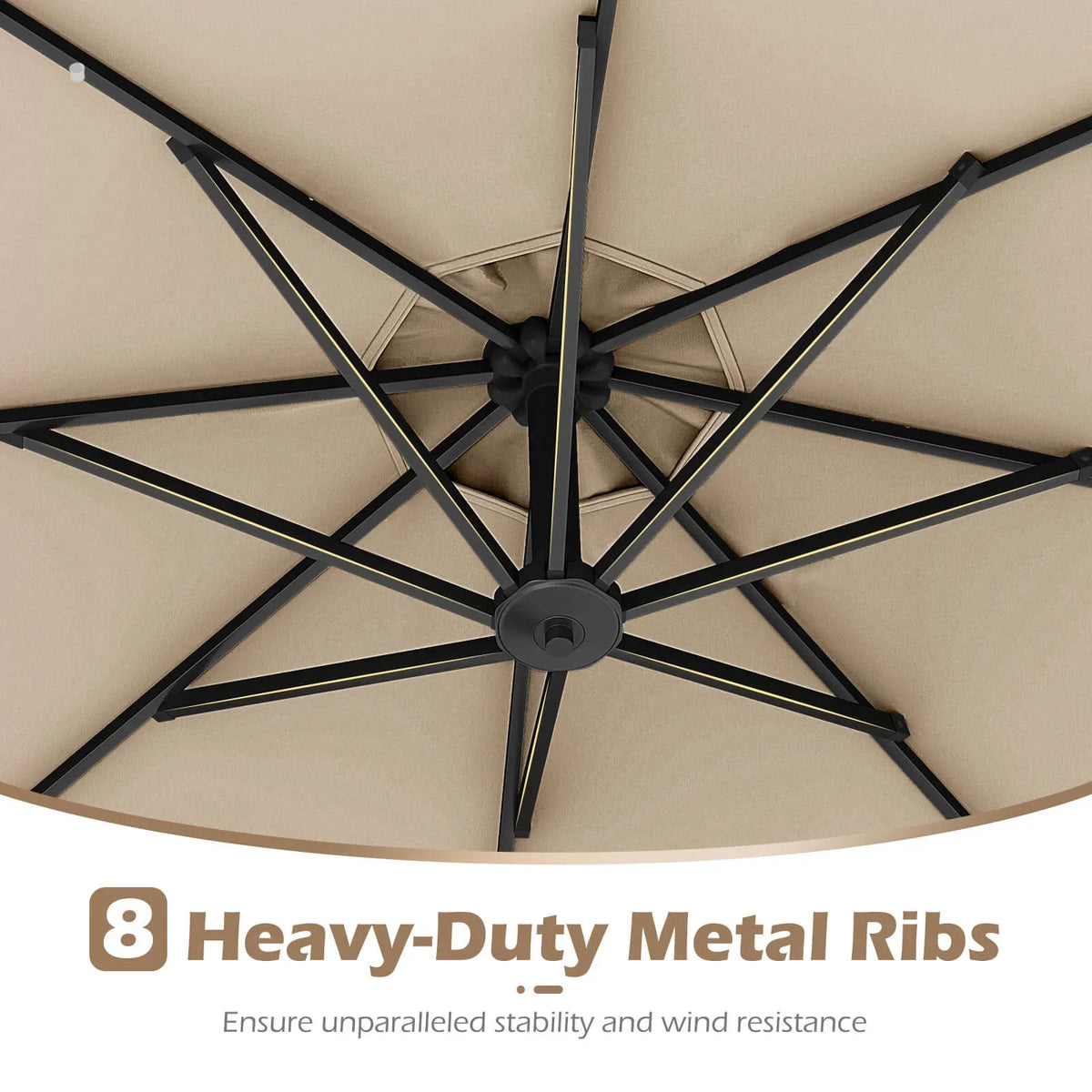 2026 NewCostway 10 FT Solar Offset Hanging Umbrella Patio Cantilever Umbrella with 32 LED Lights Brown