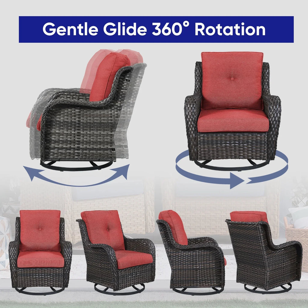 2026 NewPOCASSY 3 Piece Patio Set Outdoor Wicker Glider Rocking and Swivel Chairs with Cushions