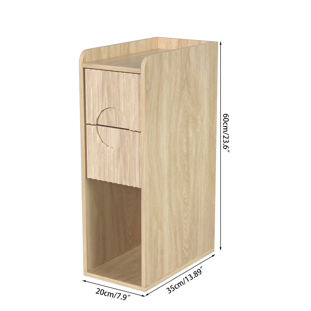 2026 NewNarrow Nightstand Set of 2 with Drawers, Fluted Slim Side End Table with Storage for Small Spaces