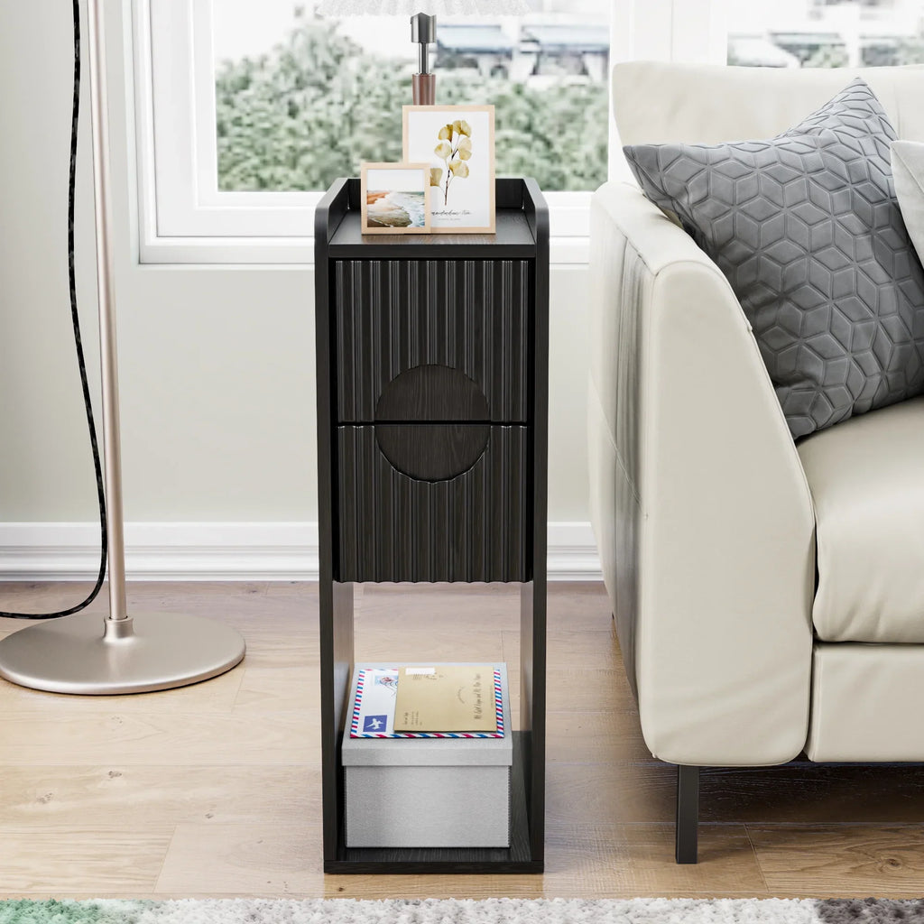 2026 NewNarrow Nightstand Set of 2 with Drawers, Fluted Slim Side End Table with Storage for Small Spaces