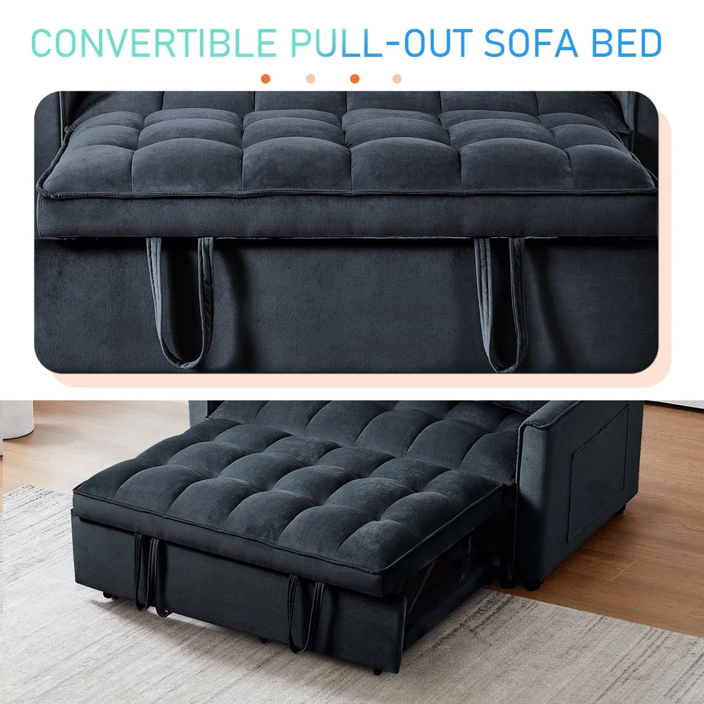 2026 New3 in 1 Convertible Sleeper Sofa Bed, Futon Couches for Living Room with Side Pocket | Adjustable Backrest| Velvet Fabric | Pull Out Couch | Love-seat sofa| Sectional Sofa Bed| 2-seat sofa bed