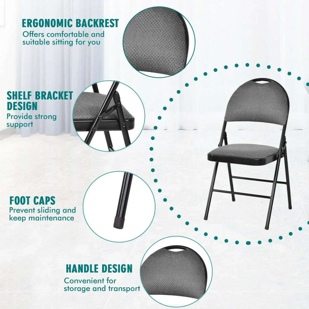 2026 NewCostway Set of 6 Folding Chairs Fabric Upholstered Padded Seat Metal Frame Home Office Beige