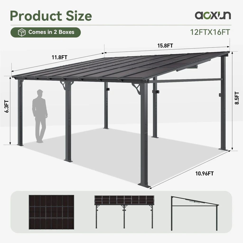 2026 NewAoxun 8' x 5' Gazebo for Patio, Gazebo Pergola with Sloped Roof, Grill Gazebo Large Wall-Mounted Heavy Duty Awnings, for Backyard, Deck, Patio
