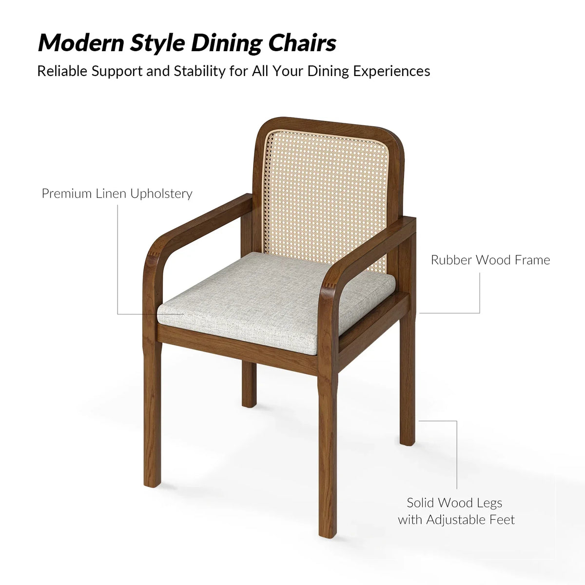 2026 NewRattan Dining Chairs Set of 2 Wooden Armchairs Removable Cushion Home Kitchen Restaurant Acorn