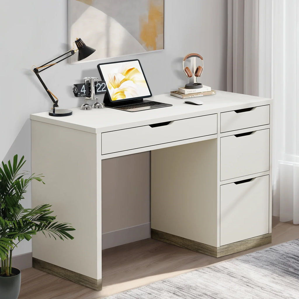 2026 NewDreamCurship White Desk with Drawers, Modern Computer Desk with File Drawers, Home Office Study Writing Desk with Storage, White