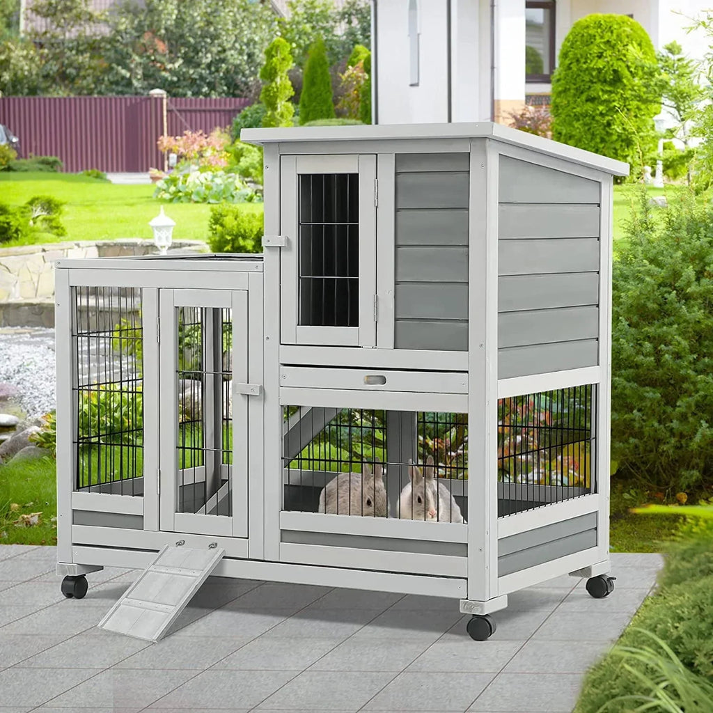 2026 NewYODOLLA Indoor Rabbit Hutch Bunny Cage Large Pet House for Small Animal with Wheels