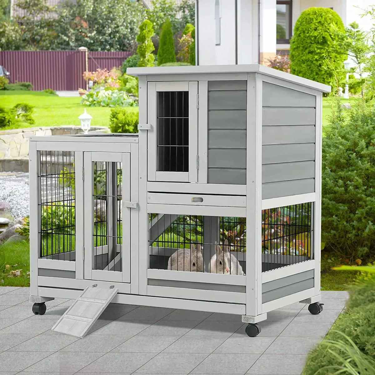 2026 NewYODOLLA Indoor Rabbit Hutch Bunny Cage Large Pet House for Small Animal with Wheels