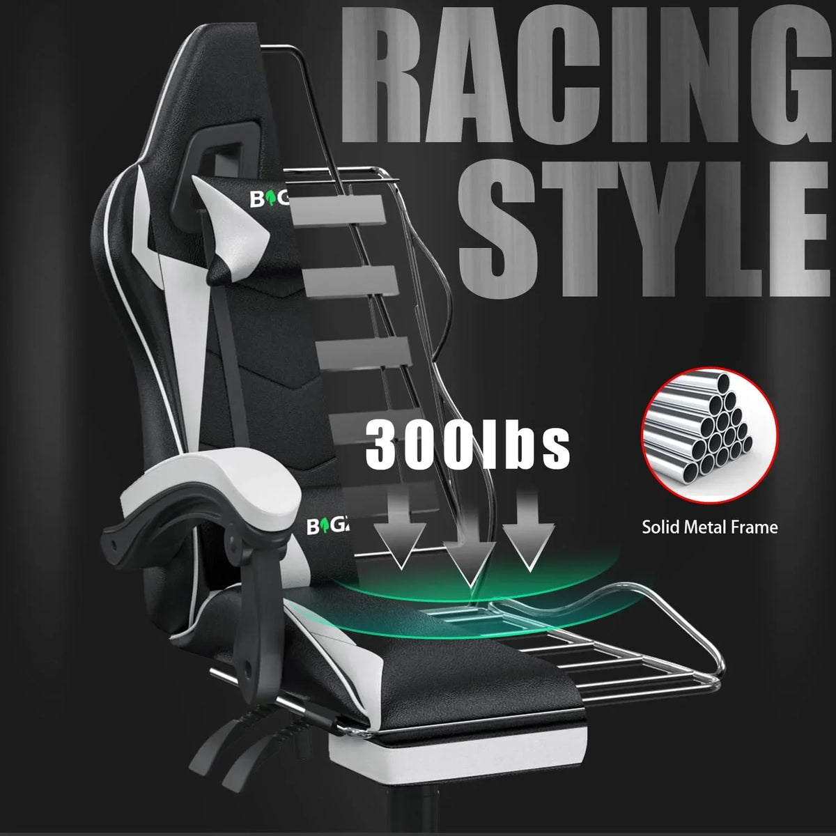 2026 NewBigzzia Gaming Chair Office Chair, Ergonomic Game Chair with Height Adjustable Headrest and Lumbar Support for Adults Teens, Black & White