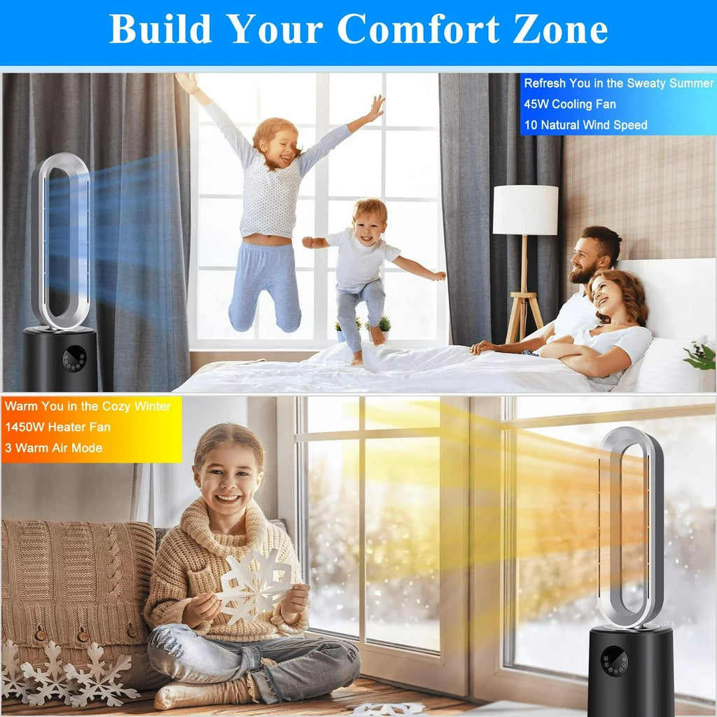 2026 New35″ Space Heater Bladeless Tower Fan. Heater & Cooling Fan with Remote Control.Black