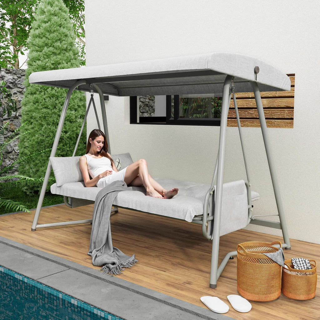 2026 NewTQKVIPI Oversized 4 Person Outdoor Porch Swing with Adjustable Backrest Canopy,2-in-1 Swing Bed 800 lbs Capacity,Patio Swing with Removable Cushions for Yard Garden Poolside Balcony