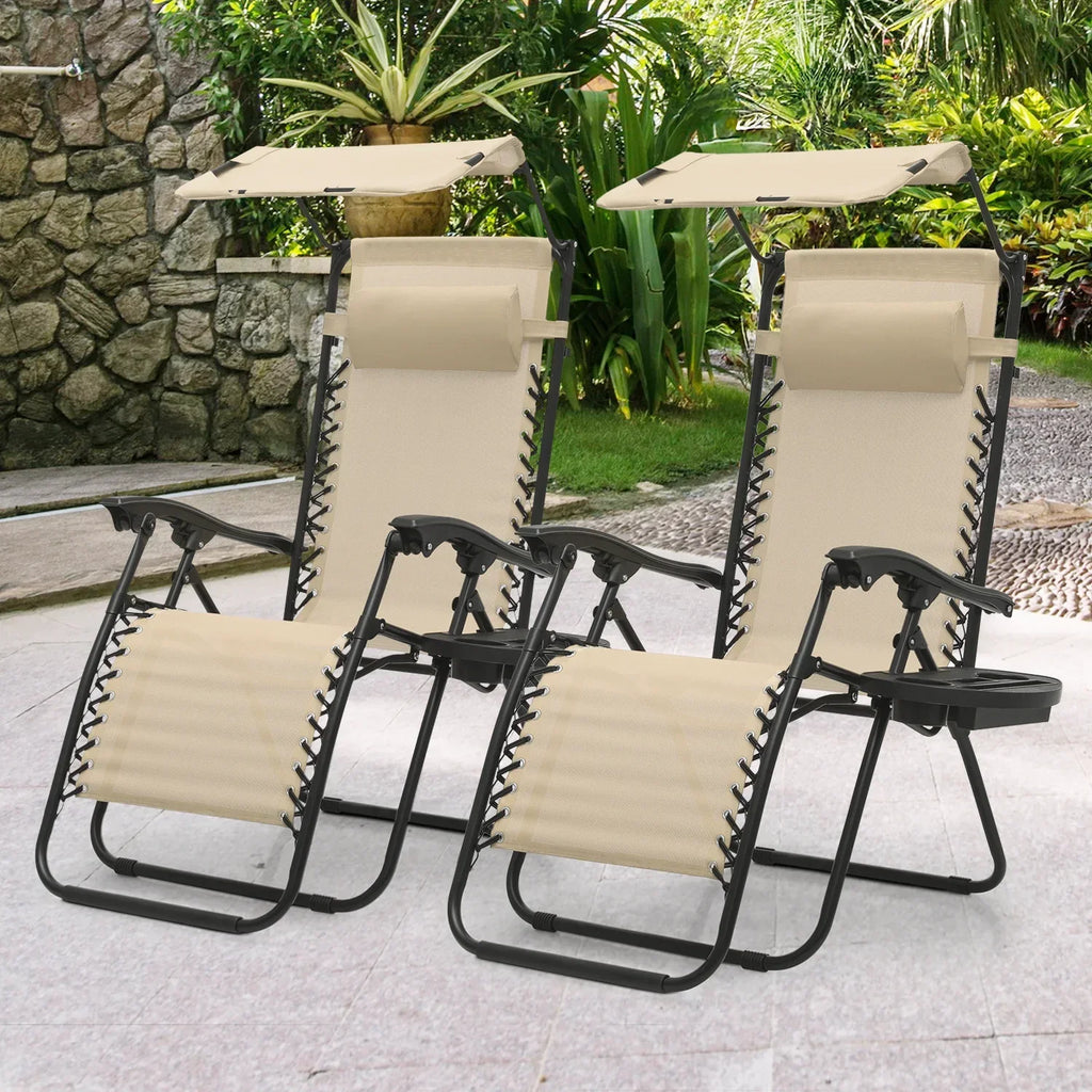 2026 NewMoNiBloom Zero Gravity Chairs Set of 2, Folding Outdoor Patio Beach Recliner with Canopy Shade & Headrest, Black