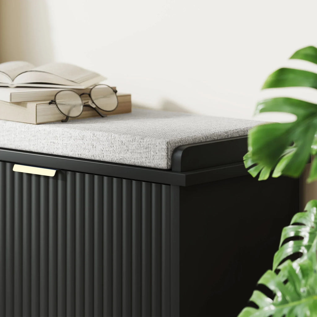 2026 NewHOMCOM Shoe Bench with Padded Seat Cushion and Flip-Drawer, Entryway Bench Holds up to 529lb, 40.9x10.2x18.7 Inches, Black