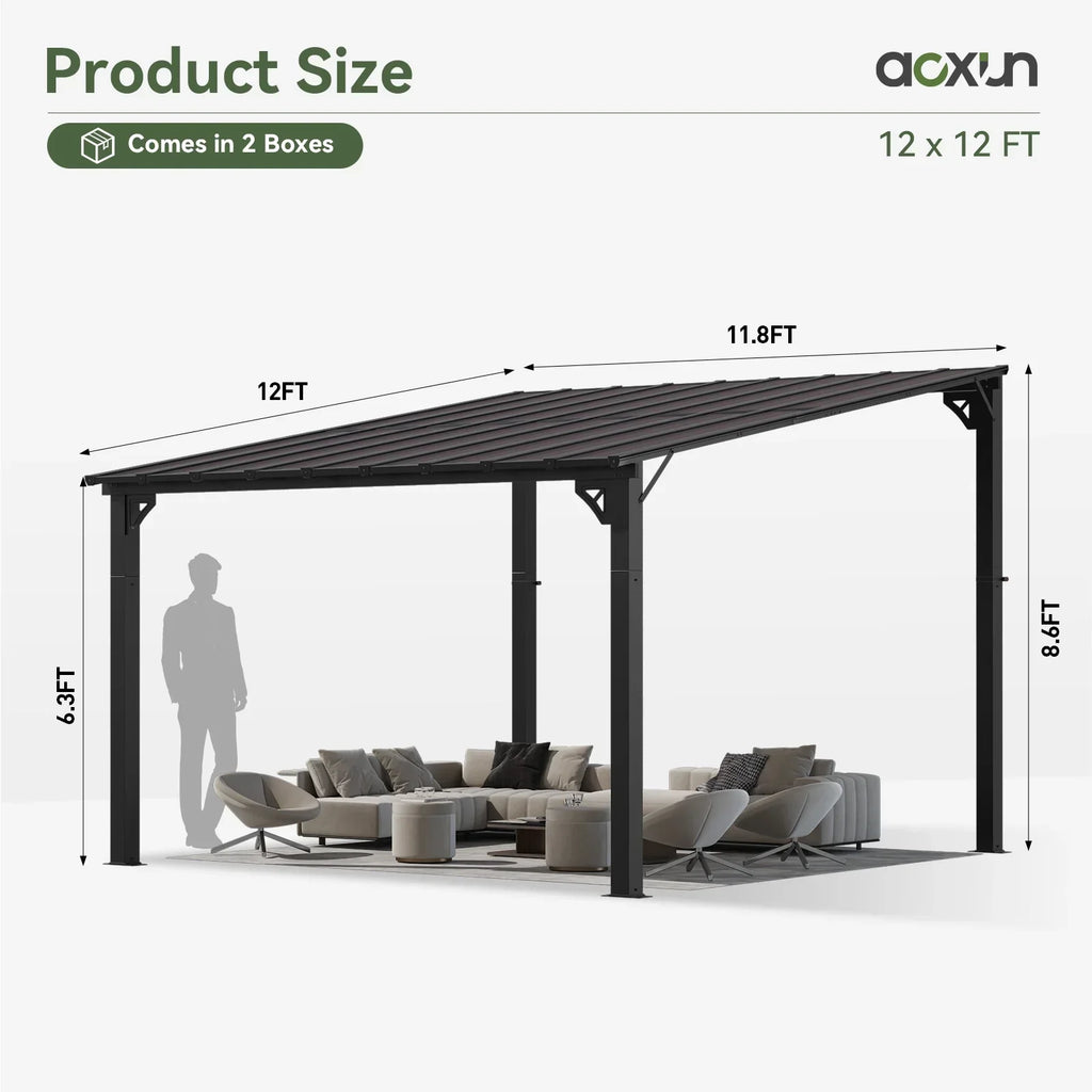 2026 NewAoxun 8' x 5' Gazebo for Patio, Gazebo Pergola with Sloped Roof, Grill Gazebo Large Wall-Mounted Heavy Duty Awnings, for Backyard, Deck, Patio