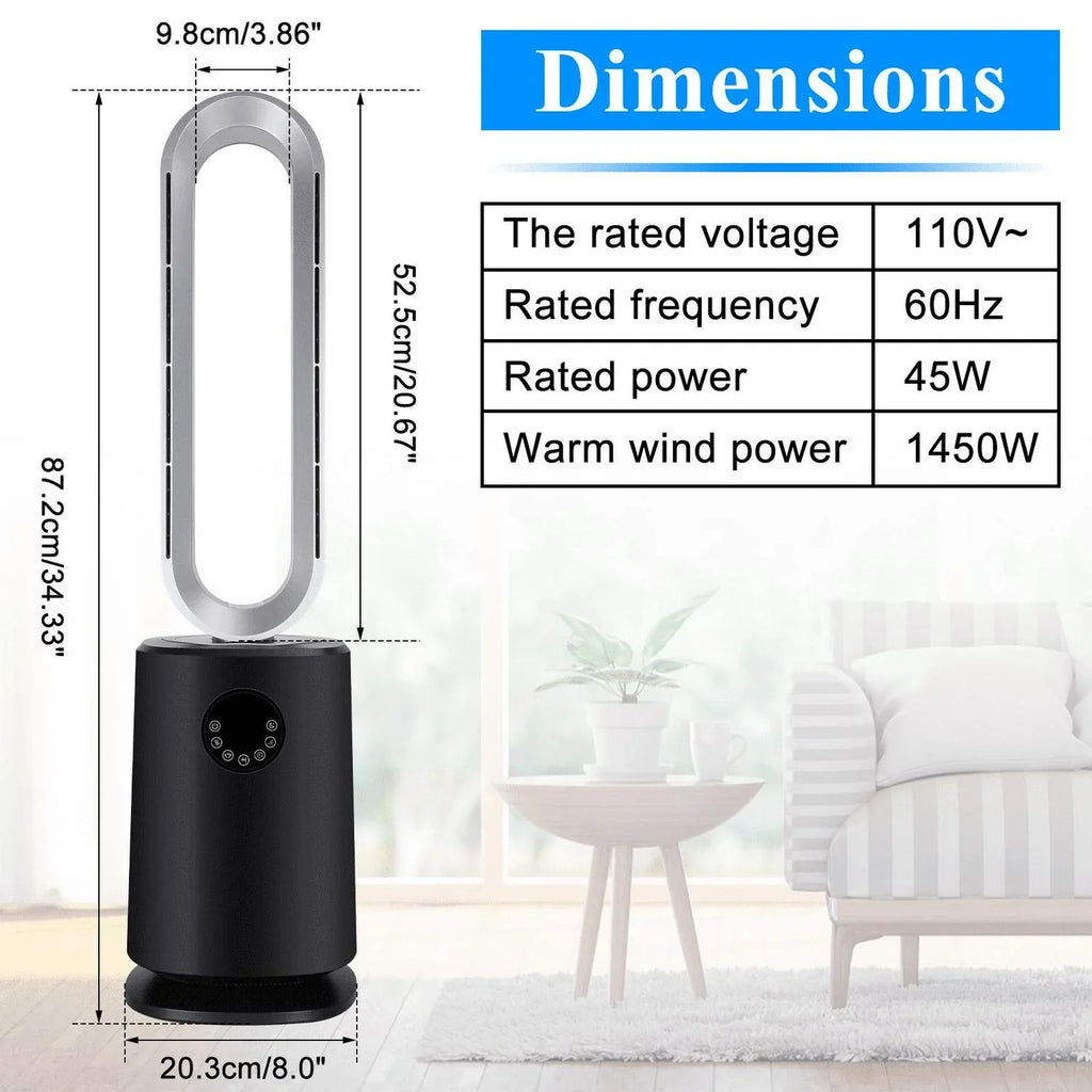 2026 New35″ Space Heater Bladeless Tower Fan. Heater & Cooling Fan with Remote Control.Black