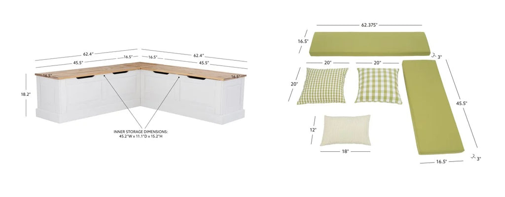 2026 NewLinon Romero Backless Corner Nook with Storage, 5-Piece Cushion Set, Natural/White/Beige