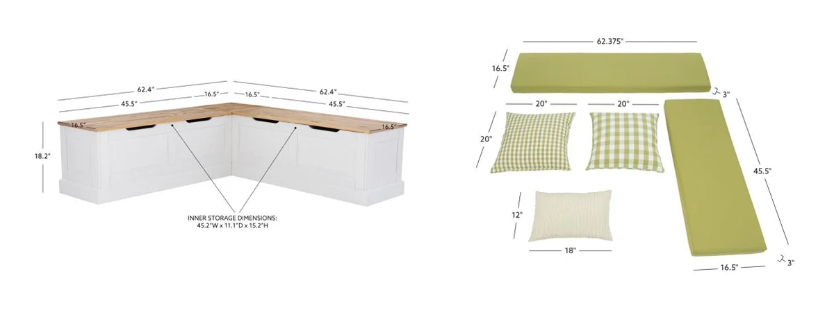 2026 NewLinon Romero Backless Corner Nook with Storage, 5-Piece Cushion Set, Natural/White/Beige