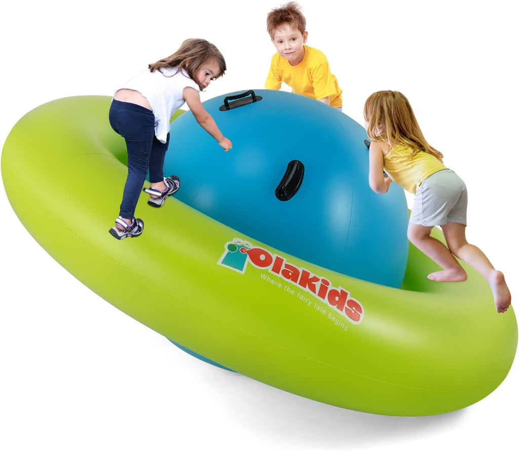 2026 NewOLAKIDS 8FT Inflatable Dome Rocker Bouncer, Outdoor Kids Giant Roll and Play Seesaw Rocker with 6 Secure Handles, Max Weight 250 LBS, Toddlers Climbing Toy Backyard Play Center Equipment