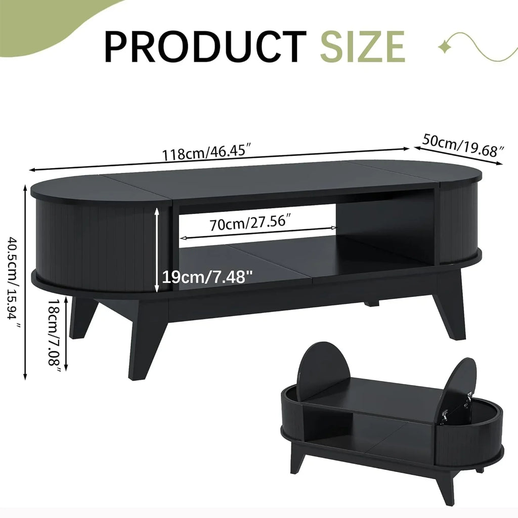 2026 NewFluted Coffee Table with Storage, Modern Coffee Tables, Wood Accent Center Table