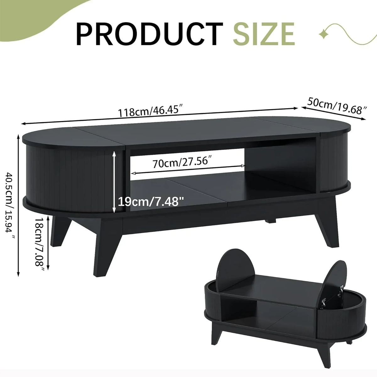 2026 NewFluted Coffee Table with Storage, Modern Coffee Tables, Wood Accent Center Table
