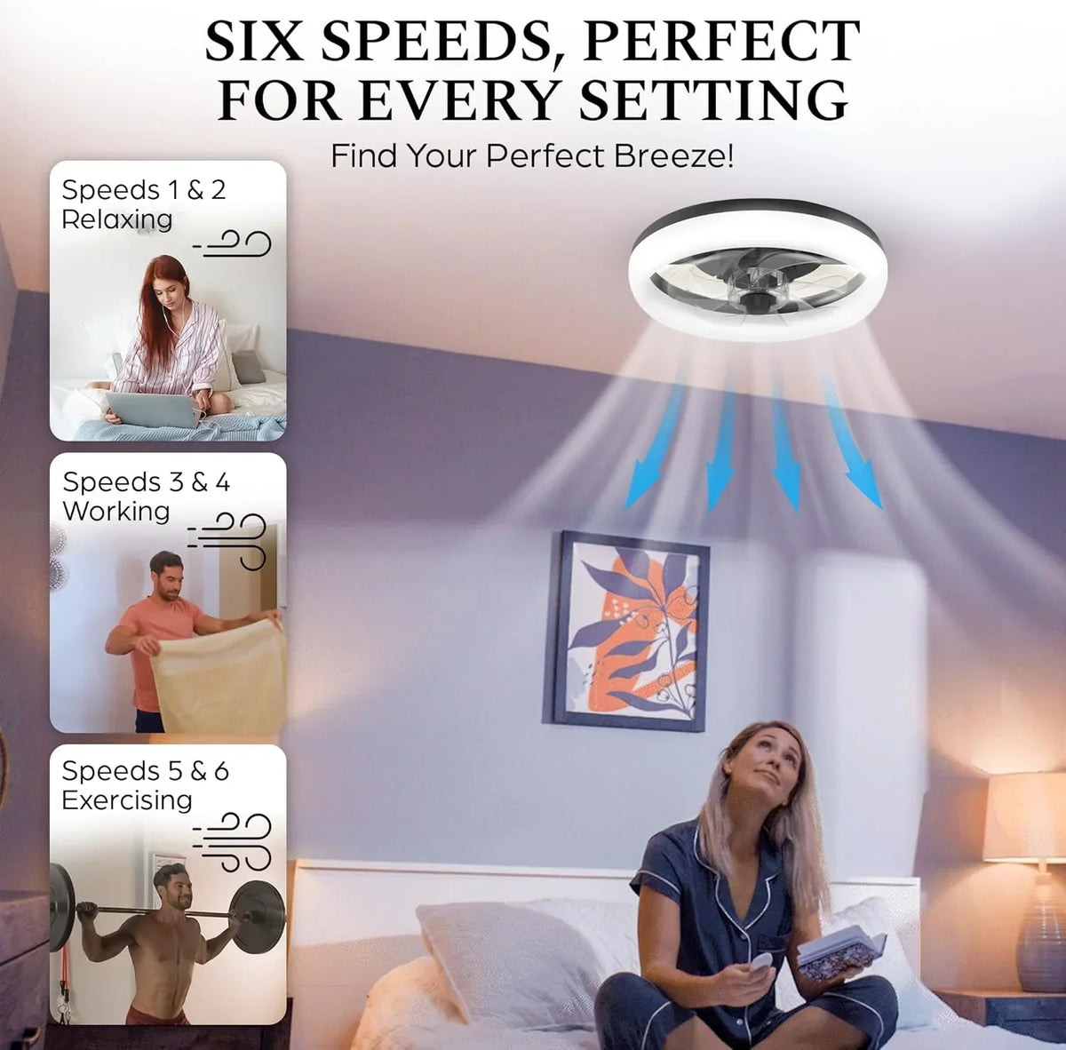2026 NewCannonX 14" Low Profile Ceiling Fans with Lights and Remote, Modern Fandelier Ceiling Fan with Light, 6 Speeds, 3 Lighting Modes 3500K-5500K, Flush Mount for Bedroom, LED 2200 Lumens