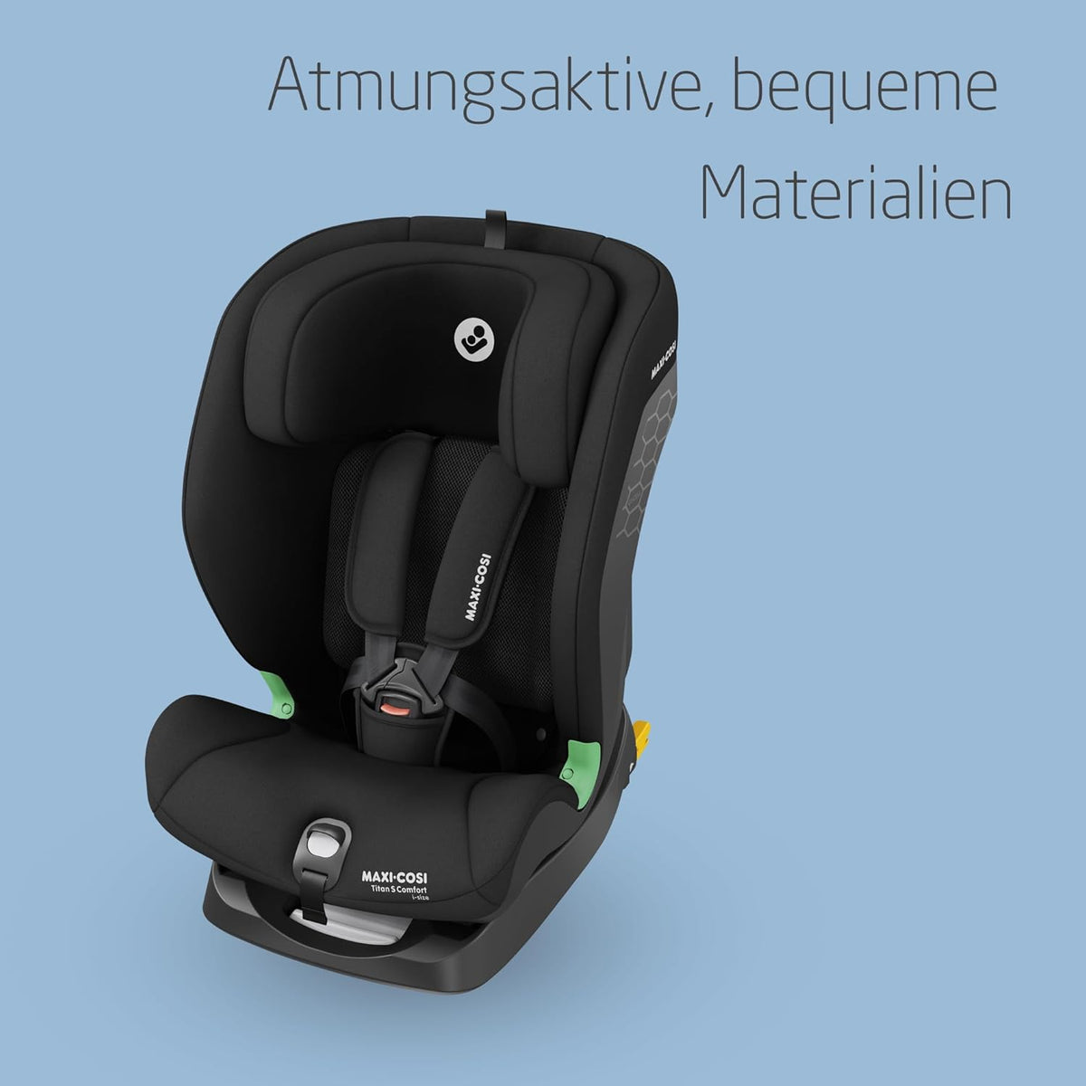 2026 Silla de coche convertible Maxi-Cosi Titan S Comfort i-Size, tejidos transpirables y confortables, de 15 meses a 12 años (76–150 cm), sistema ISOFIX, 5 posiciones de asiento y 13 posiciones de reposacabezas, color negro auténtico.
