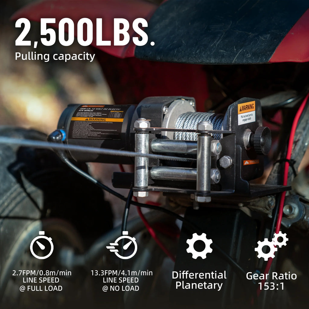 2026 NewOzark Trail 2500 lb 12V DC Electric ATV Winch with 50ft. Steel Rope Mounting Bracket, Black