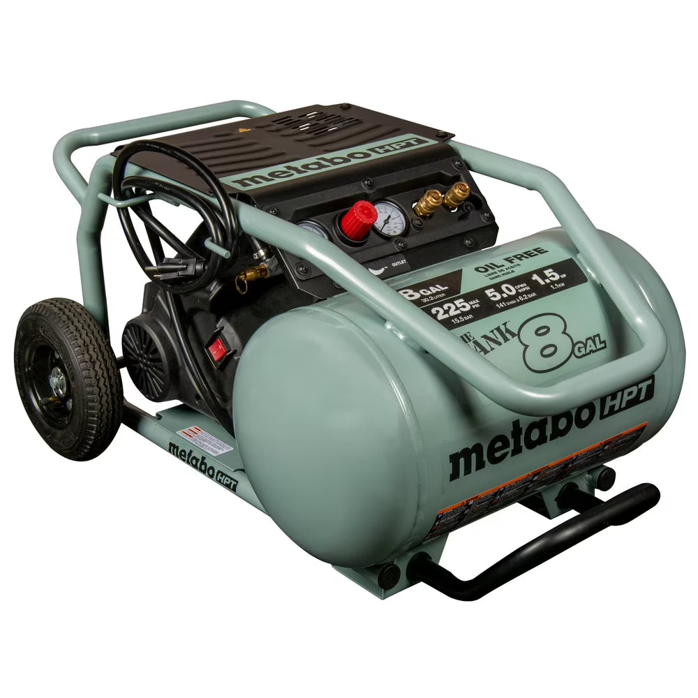 2026 NewMetabo HPT Air Compressor, THE TANK, 8-Gallon Trolley Air Compressor, 225 PSI, Versatile for Use with Framing, Siding, Finish, or Roofing Nailers, Easy Mobility with Rubber Tires, EC1315S