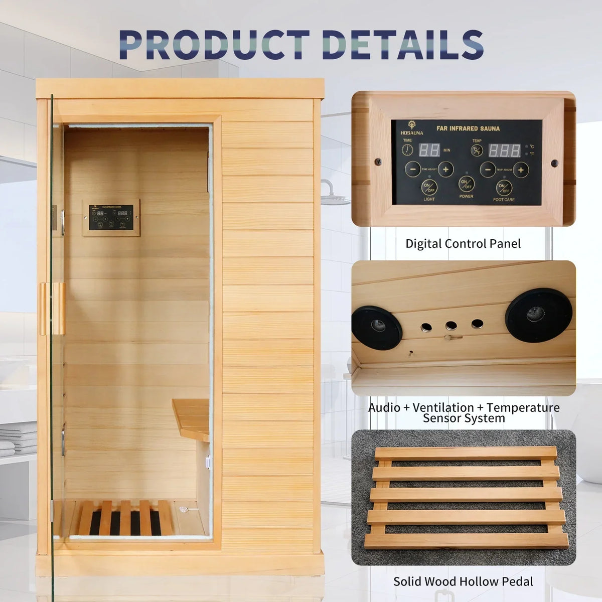 2026 NewOUTEXER 800W Far Infrared Sauna with Carbon Heaters, Canadian Hemlock Wood, Indoor Use