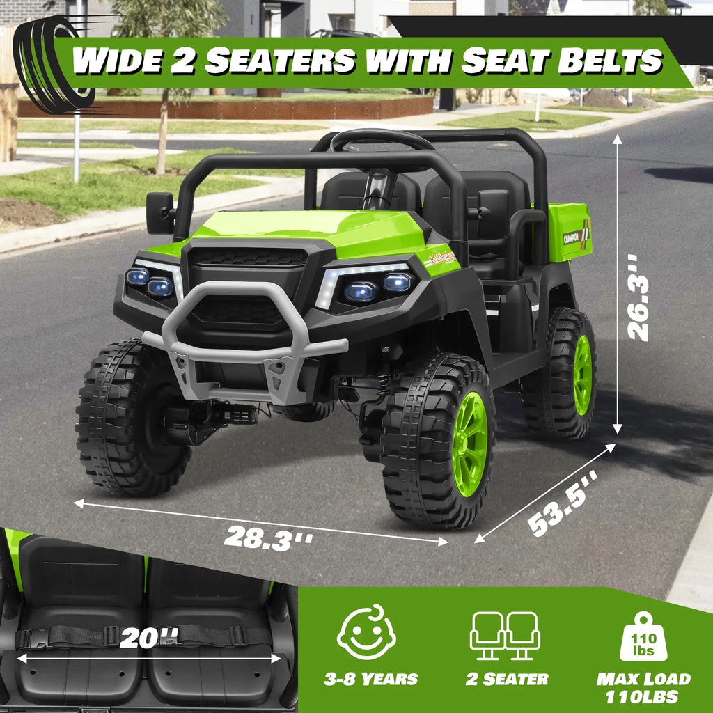 2026 NewJoyracer 4WD 24 Volt Ride on Toys UTV with 2 Seater & Remote Control, Kids Electric Golf Cart w/ 4x200W Power Motors, Tiltable Trailer & Shovel, 4 Wheels Spring Suspension, Bluetooth USB Music, Black