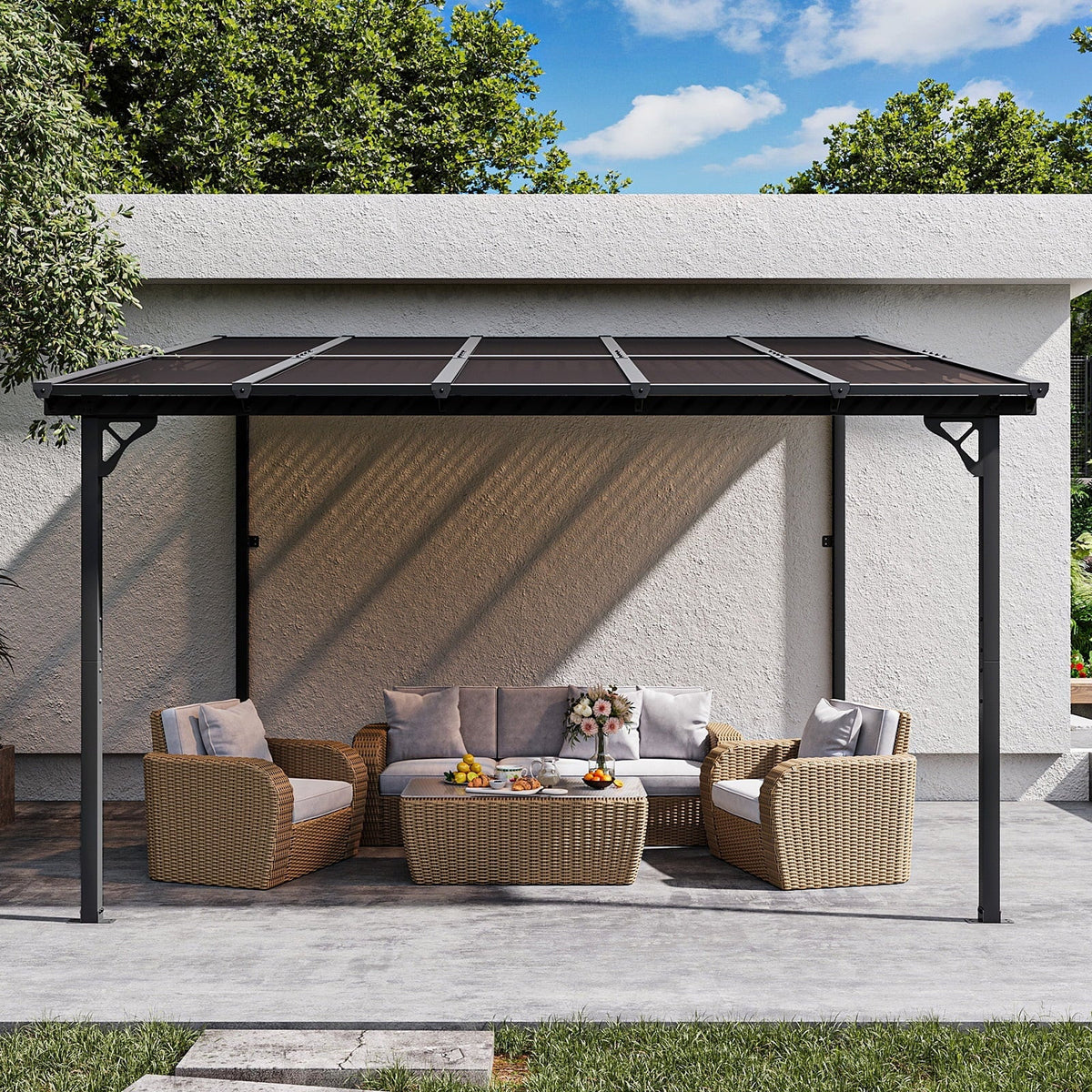 2026 NewAoxun 8' x 5' Gazebo for Patio, Gazebo Pergola with Sloped Roof, Grill Gazebo Large Wall-Mounted Heavy Duty Awnings, for Backyard, Deck, Patio