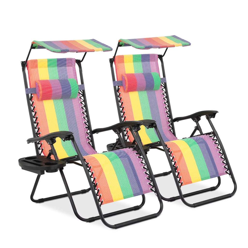 2026 NewMoNiBloom Zero Gravity Chairs Set of 2, Folding Outdoor Patio Beach Recliner with Canopy Shade & Headrest, Black