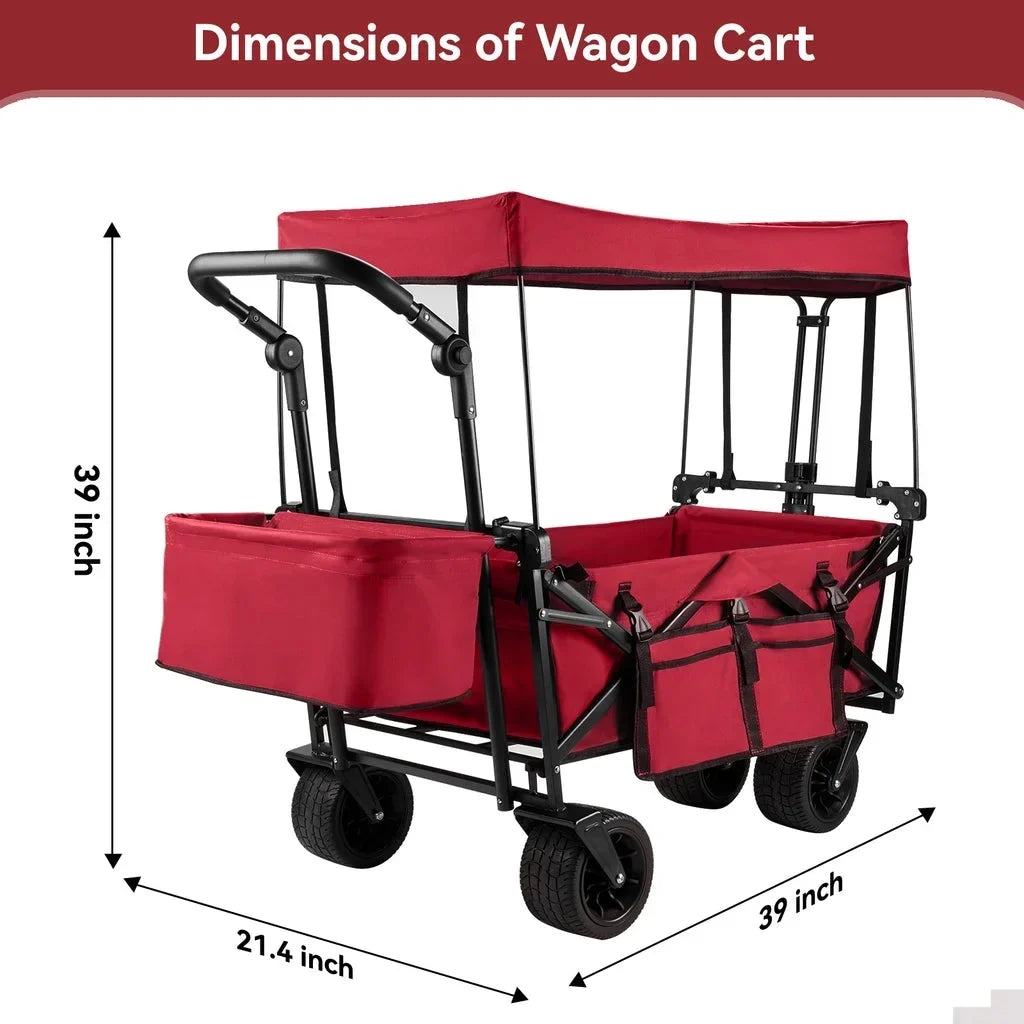 2026 NewVECUKTY Collapsible Garden Wagon Cart with Removable Canopy Black