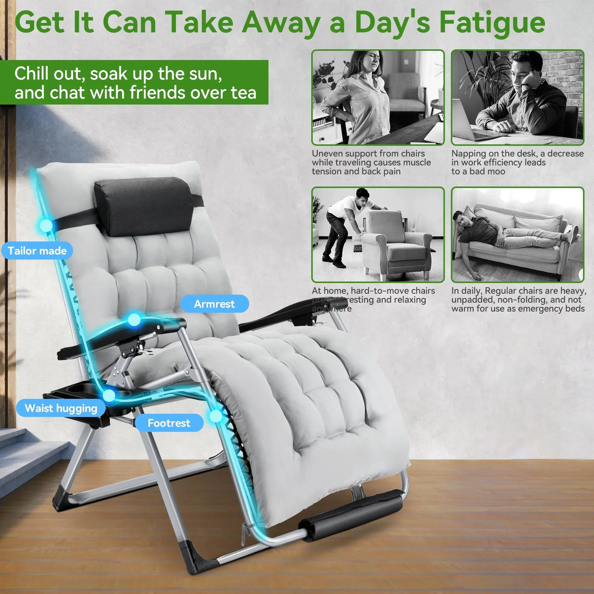 2026 NewVECUKTY XXL Oversize Zero Gravity Chair - 500lb Capacity, 33-Inch Wide Padded Seat, Folding Travel Recliner for Outdoor / Indoor Use - Patio, Lawn, Black, Portable and Heavy Duty