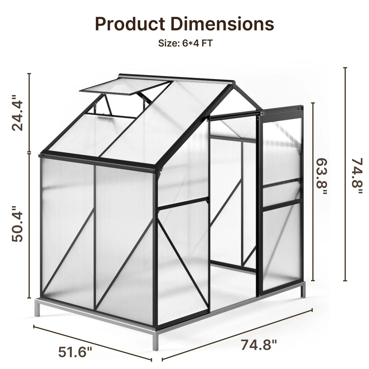 2026 NewAsofer 6' x 4' Greenhouse for Outdoors, Aluminum Walk-in Green Houses shed with Rain Gutter and Roof Vent for Backyard